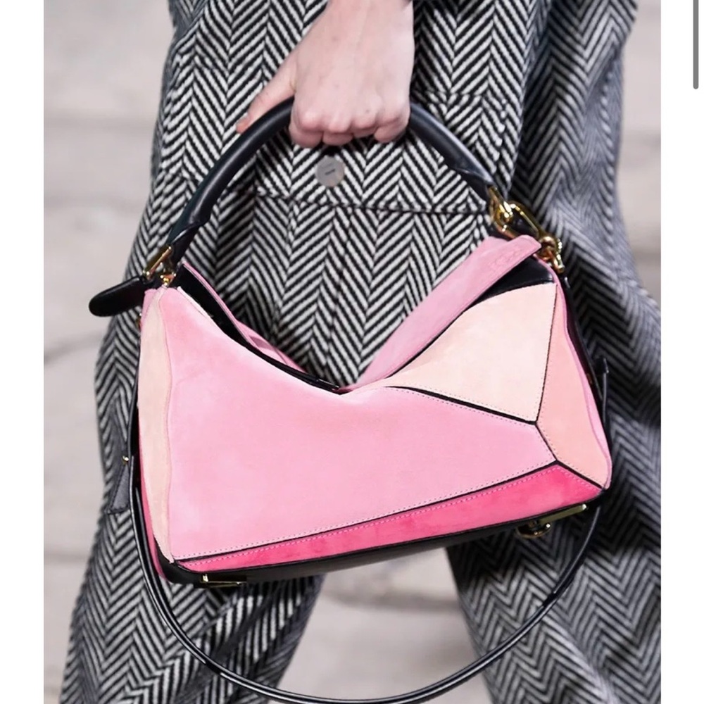 Loewe Pink Suede Puzzle Bag Medium